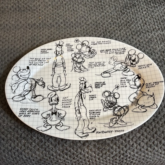 Disney Mickey Mouse & Friends Animators Sketch Oval Platter Black & White - Picture 1 of 5